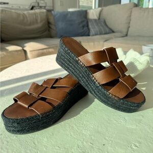 Vince Brown Leather Women's Platform Slide Sandals